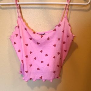 SHEIN pink and red heart ruffle tank